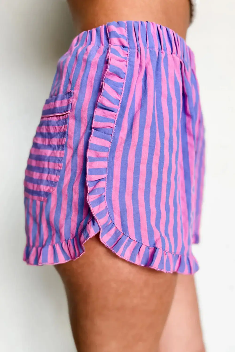 Striped Elastic Waist High Waist Ruffled Shorts