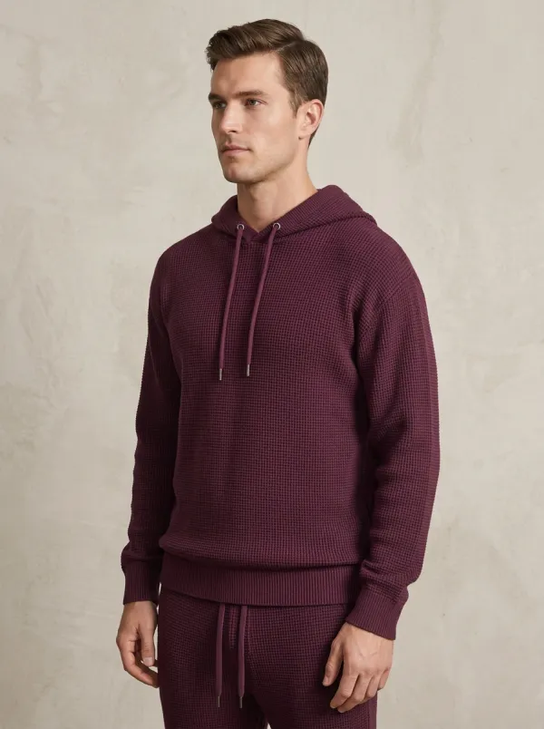 Refined Waffle-Knit Hooded Men's Knit Hoodie Jogger Set