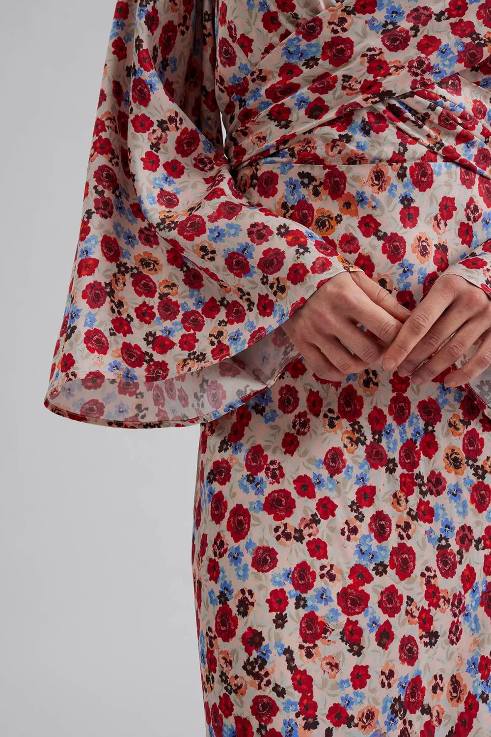 Floral Print Flutter Sleeve Wrap Maxi Dress