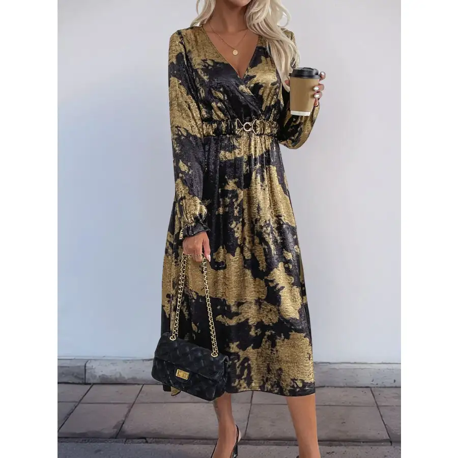 Surplice Surplice Long Sleeve Midi Dress
