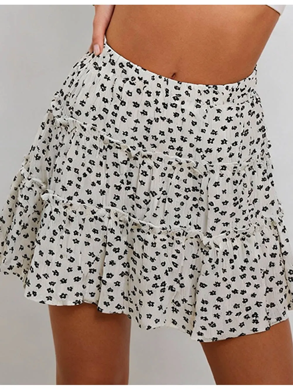 Ruffle Trim Tiered Elastic Waist Mini Skirt