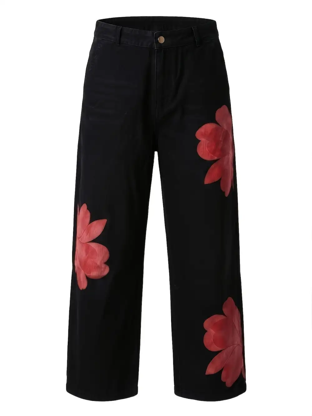 Versatile Floral Print Wide-leg Cropped Jeans