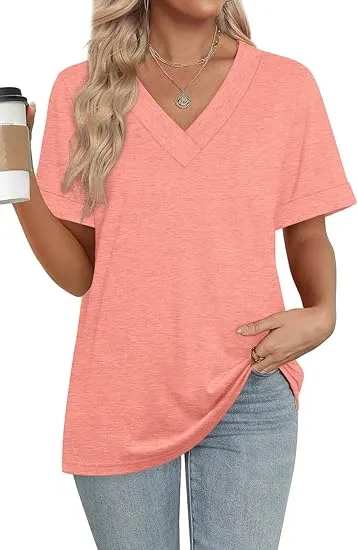 Women's Summer Short-Sleeve Basic Casual V-Neck T-Shirt 2026