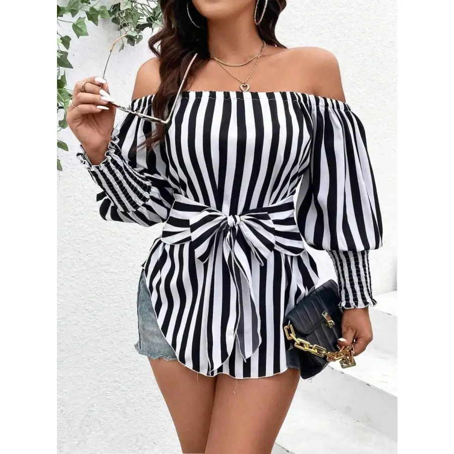Off-shoulder Long Sleeve Blouse