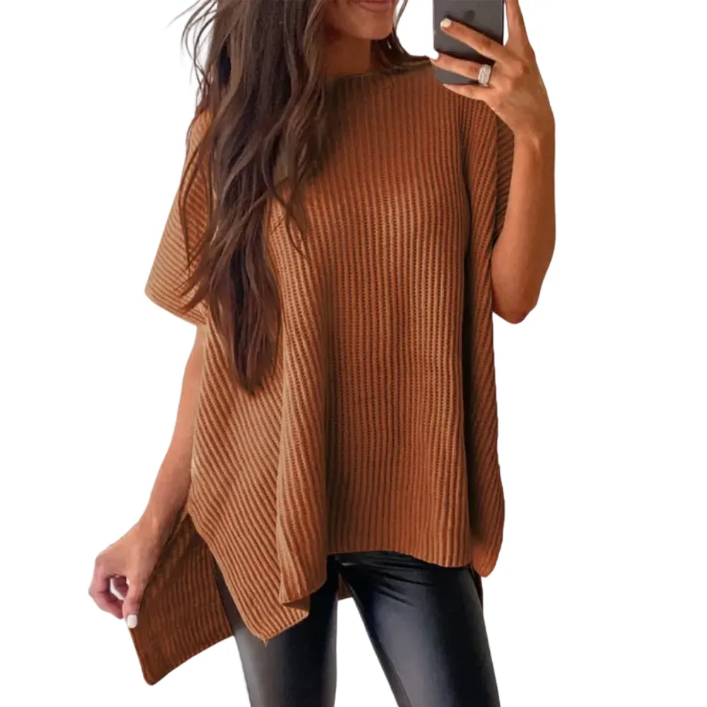 Women's loose-neckline short-sleeved sweater