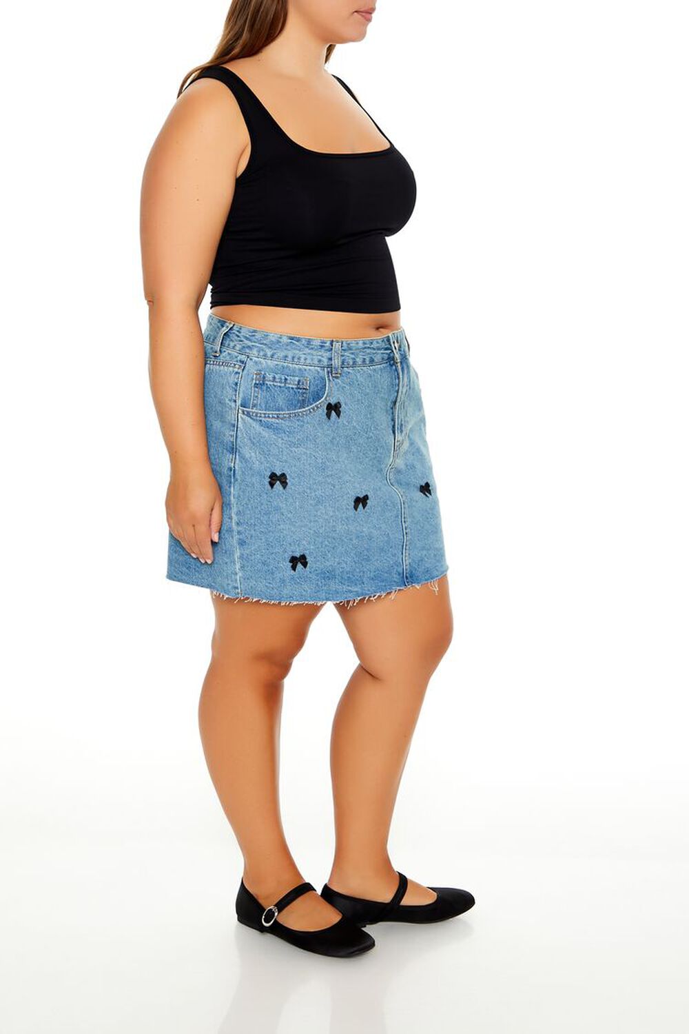 Plus Size Denim Bow Mini Skirt