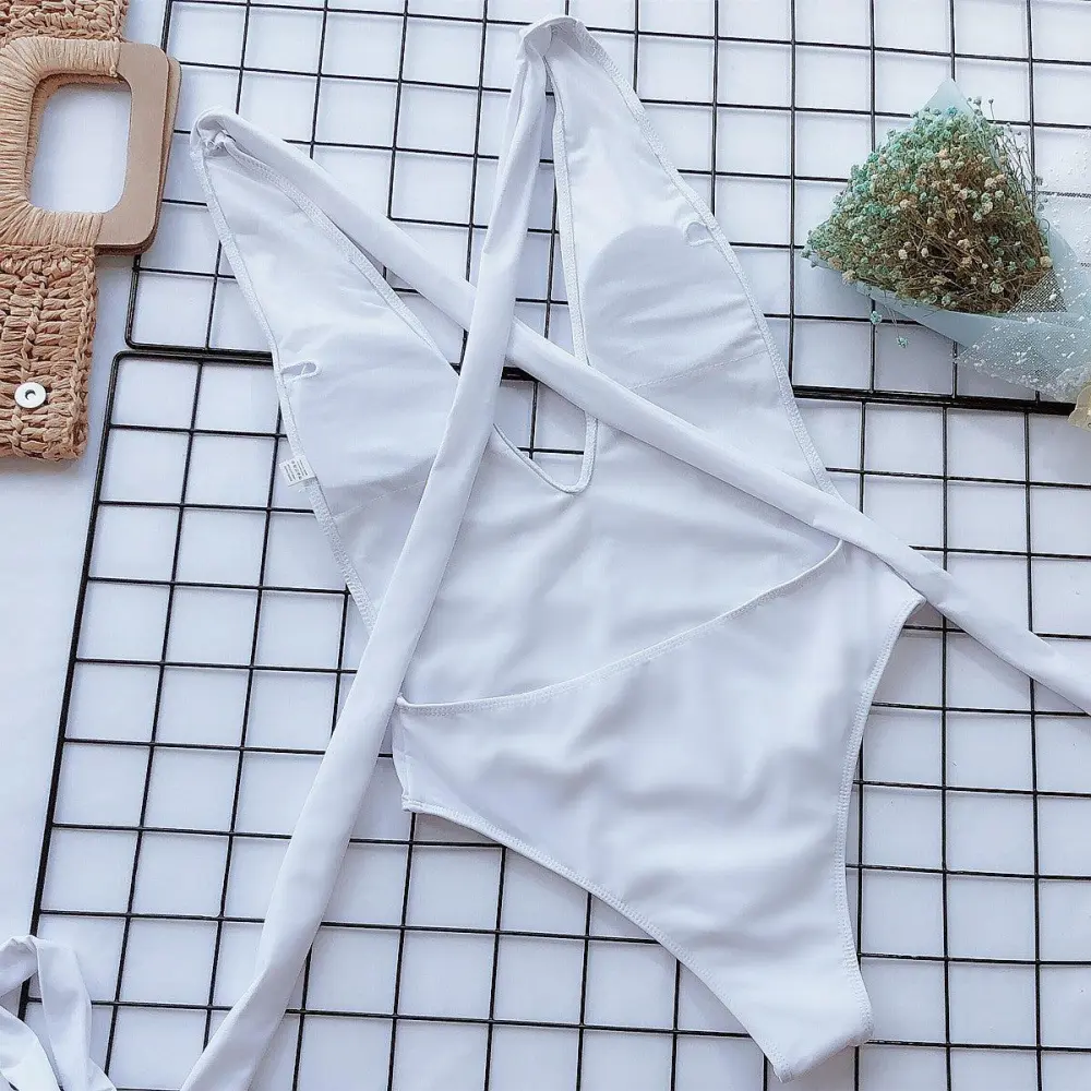 Halter Neck Deep V Tied One Swimsuit