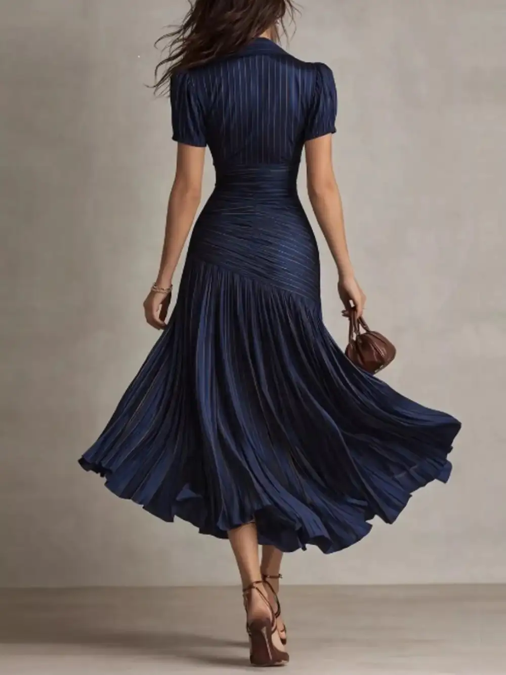 Striped Short Sleeve Midi Dress