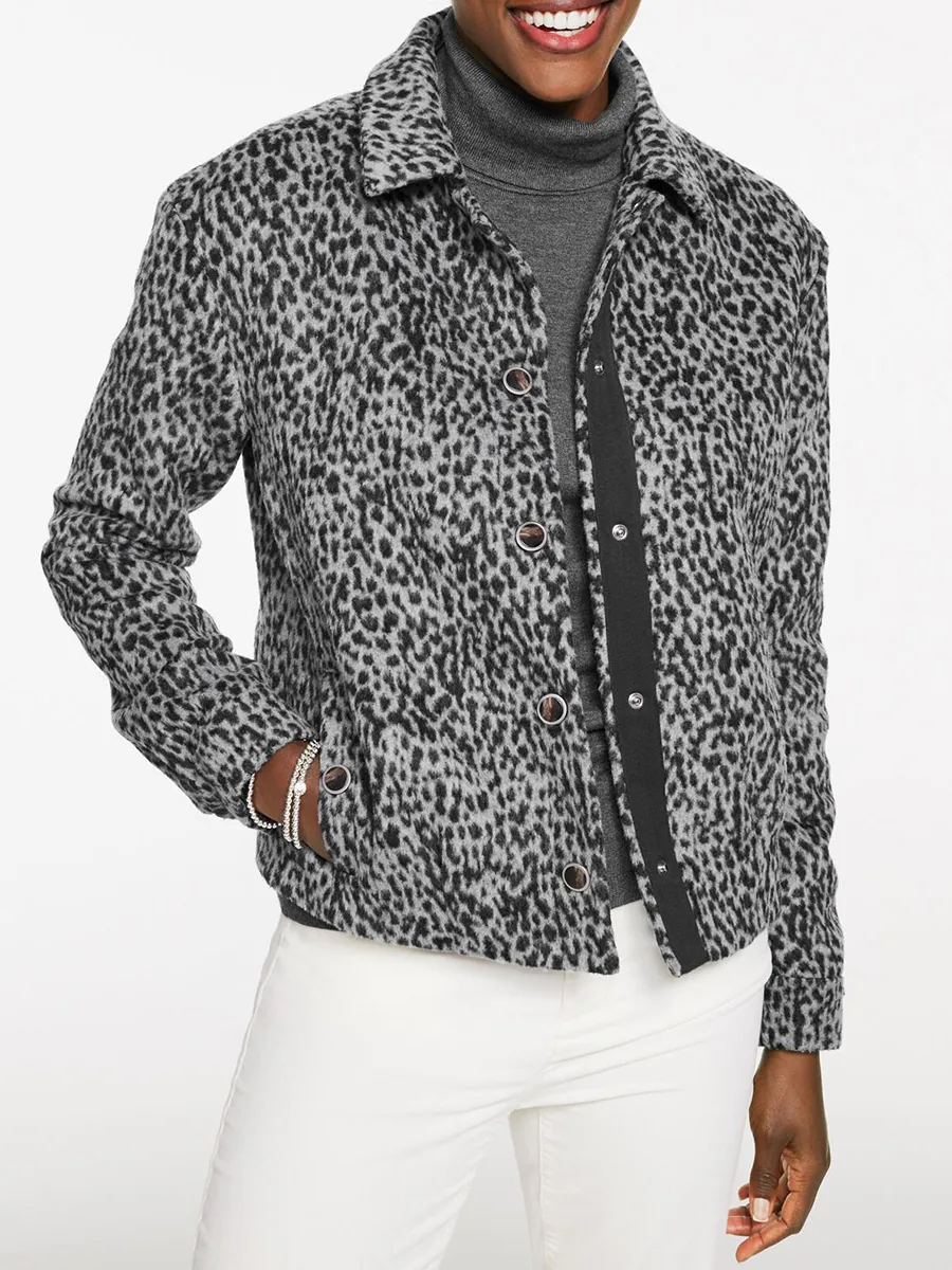 Lady's Retro Animal Print Snow Leopard Pattern Fashionable Jacket