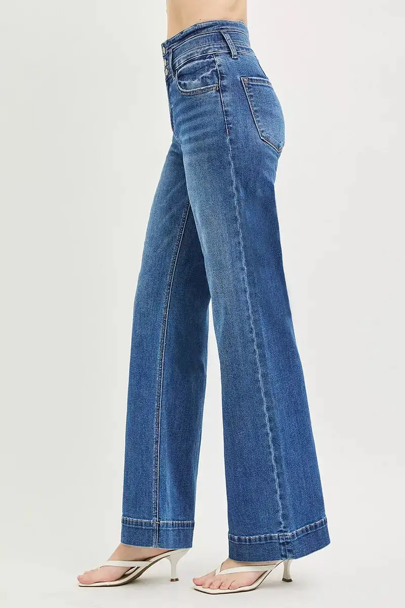 High Rise Wide Waistband Wide Leg Jeans