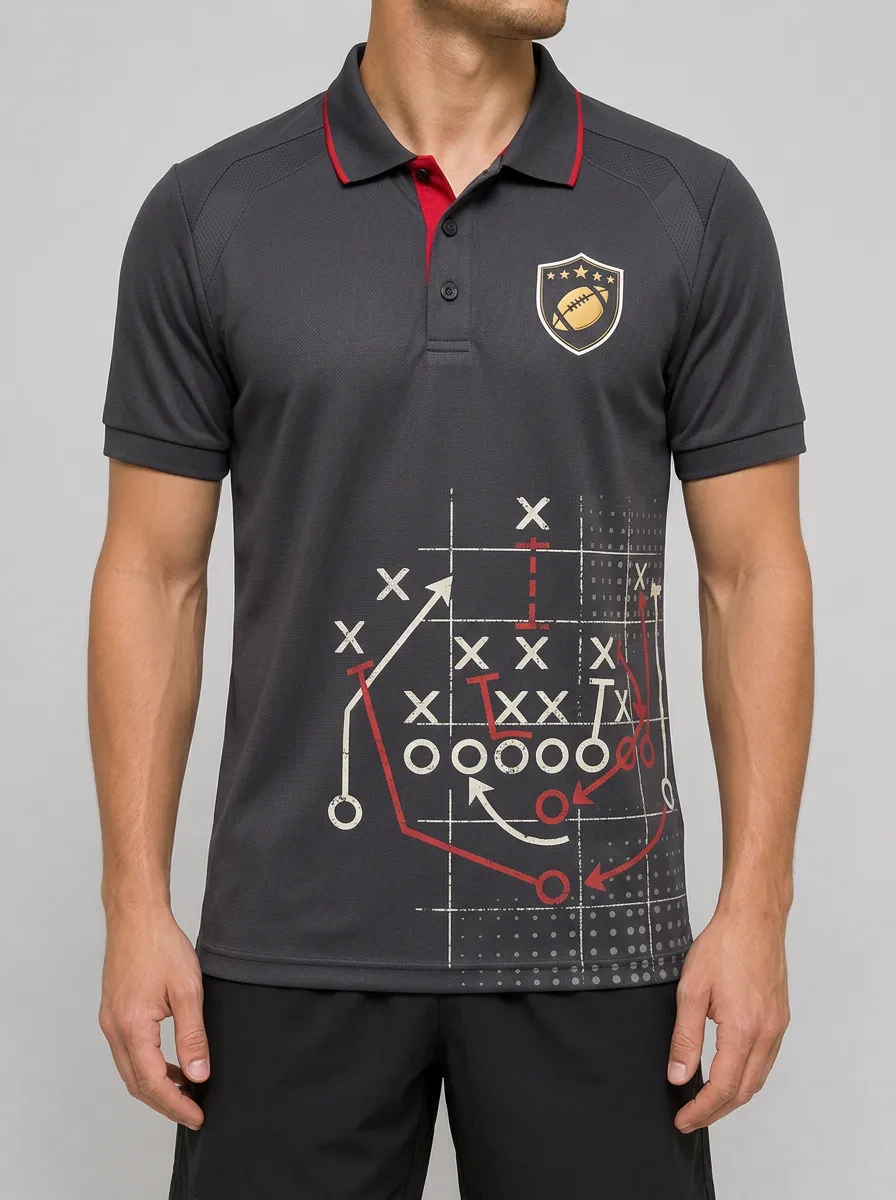 Men's American Football Lover Playbook Printed Polo Shirt