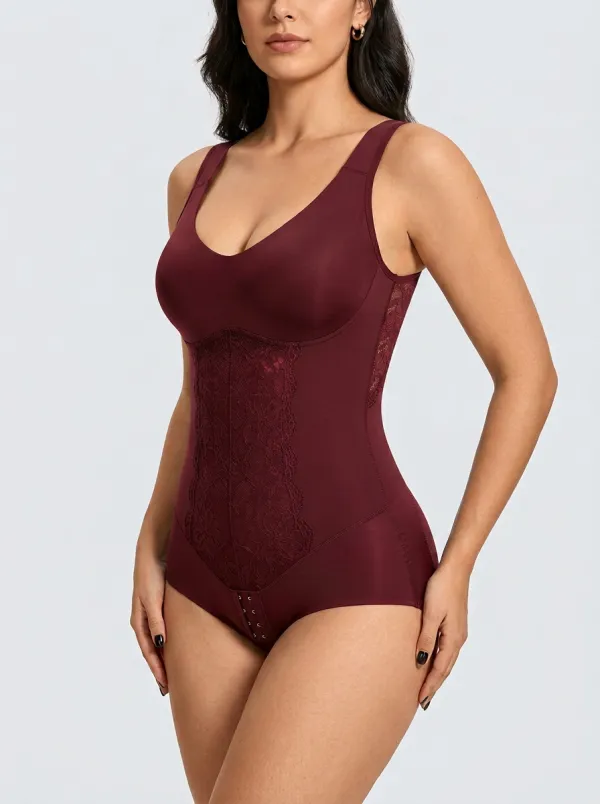 Women's Tummy Control Lace Panel Printed Bodysuit Shapewear