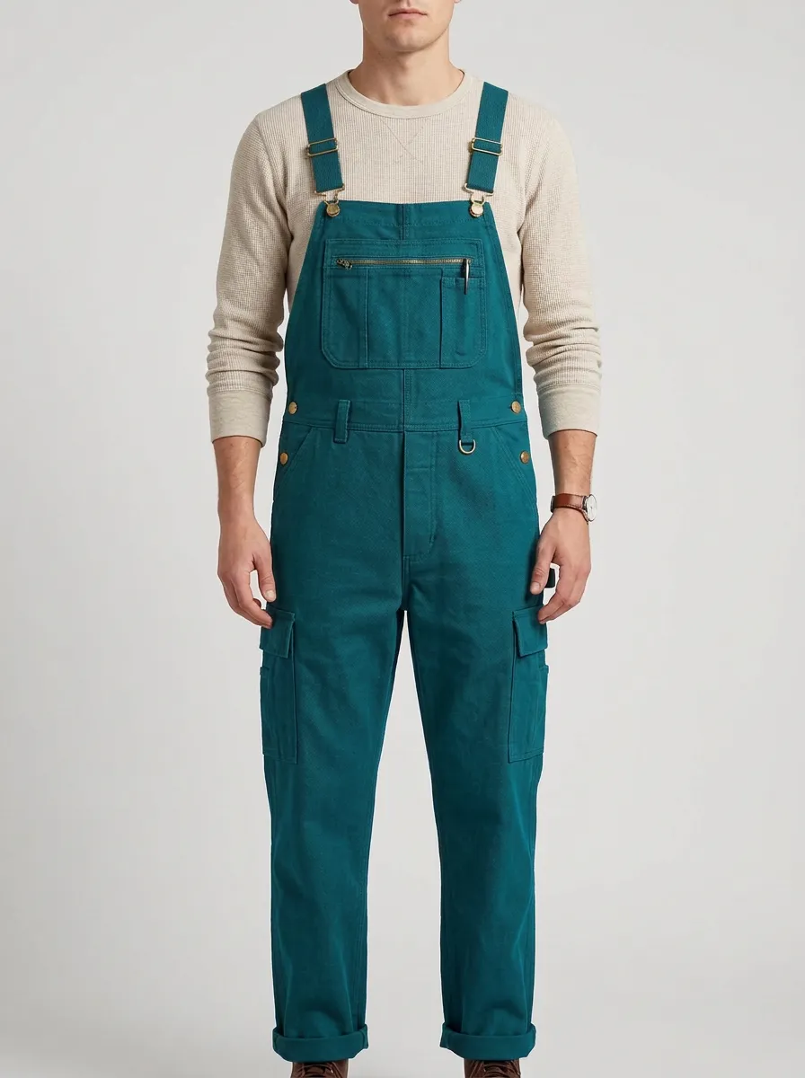 Men's Olive Green Straight-Leg Cargo Bib Overalls