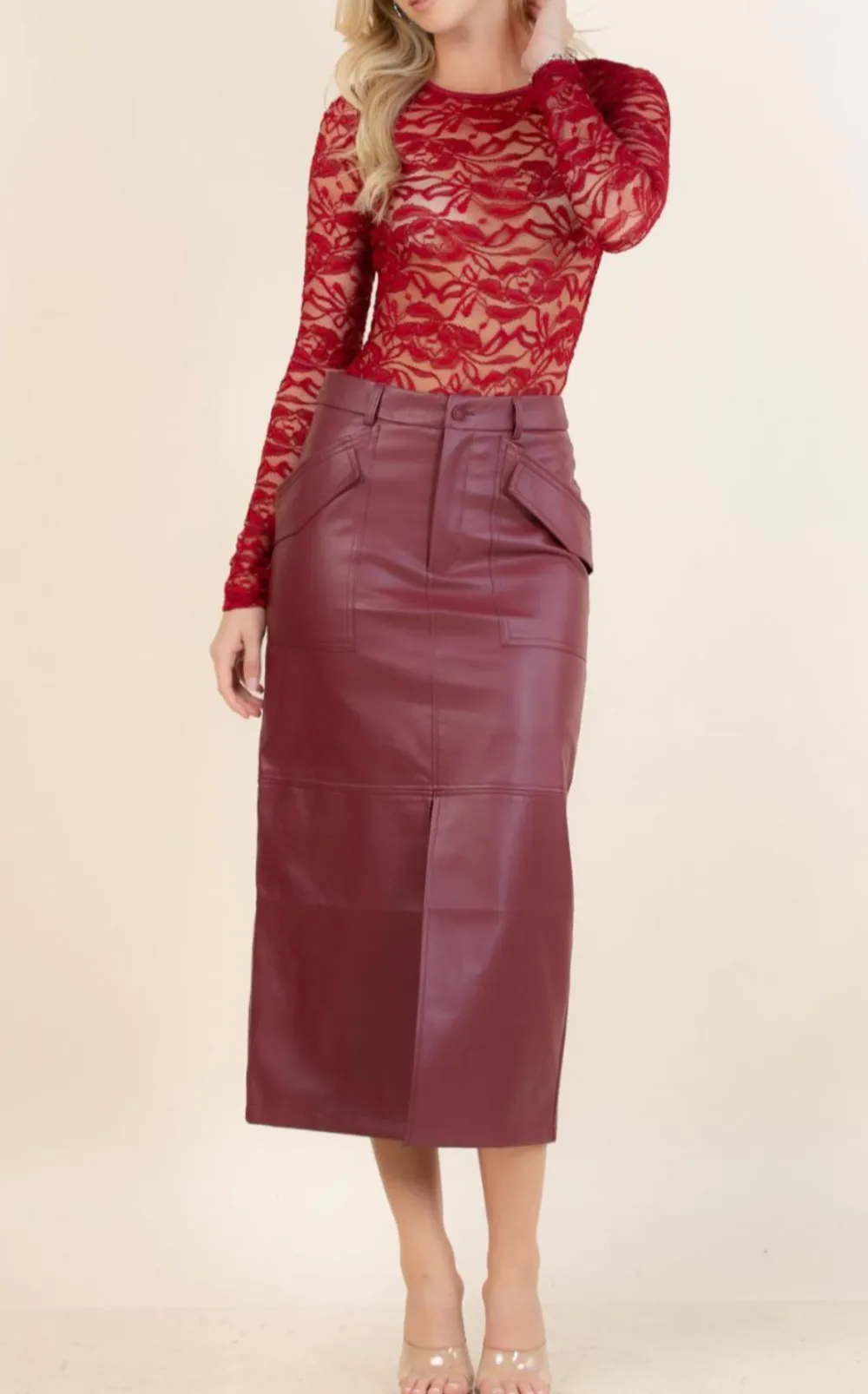 Midi Faux Leather Skirt