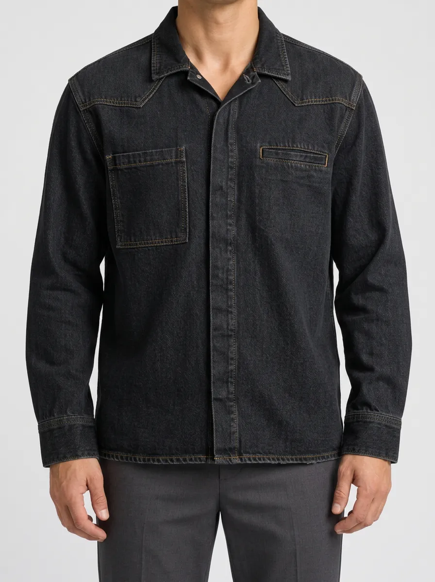 Long-Sleeve Casual Classic Denim Front-Opening Shirt