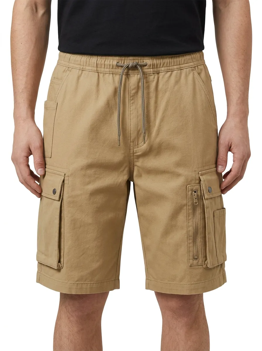 Men's Casual Outdoor Khaki Multi-Pocket Cargo Shorts