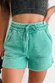 Quilted Drawstring Elastic Waist High Waist Raw Hem Shorts