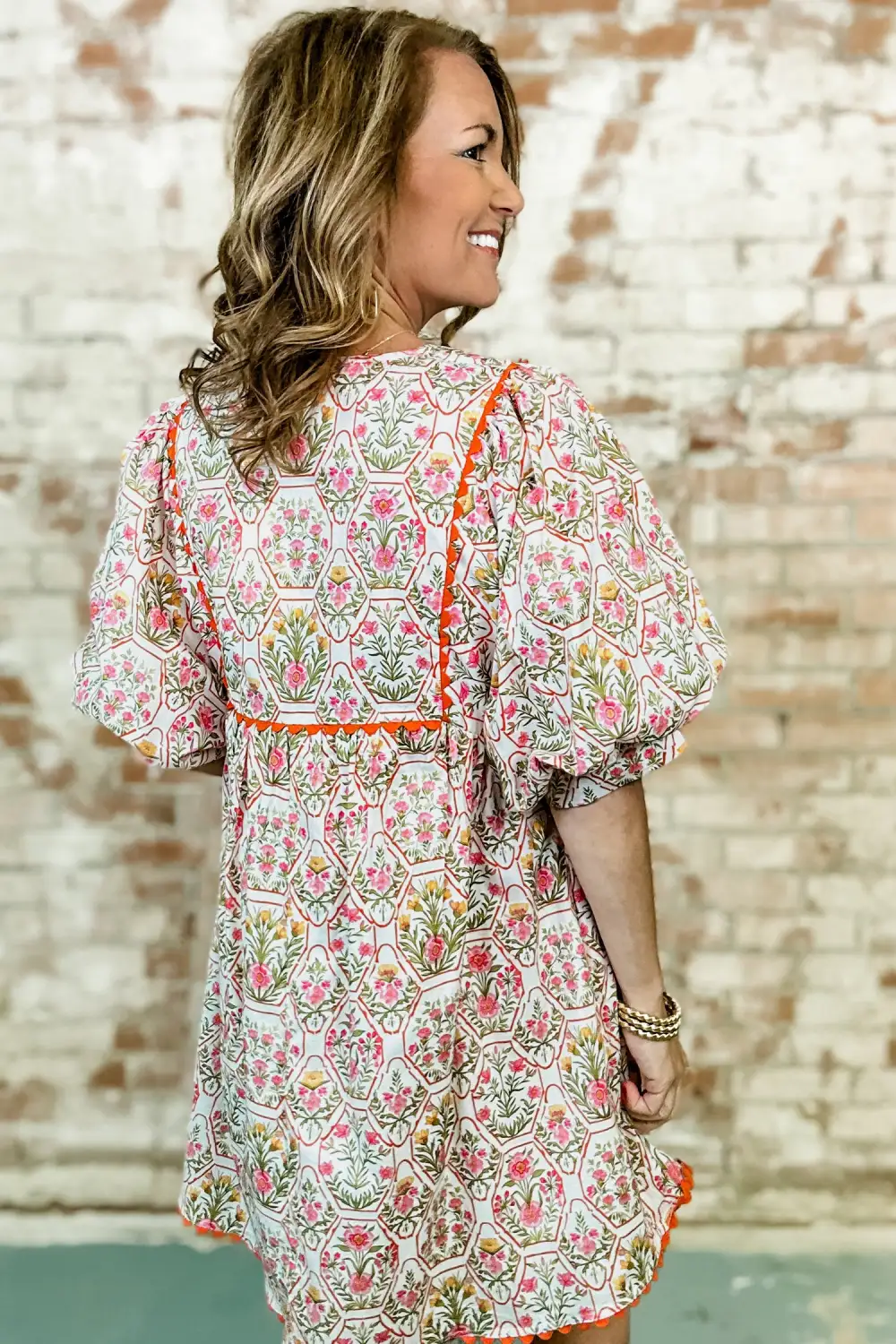 Clean Line Floral Printed V Neck Mini Dress