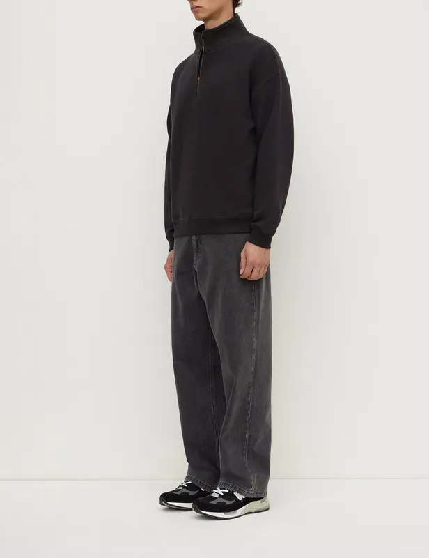Washed Black Quarter-Zip Funnel Neck Fleece