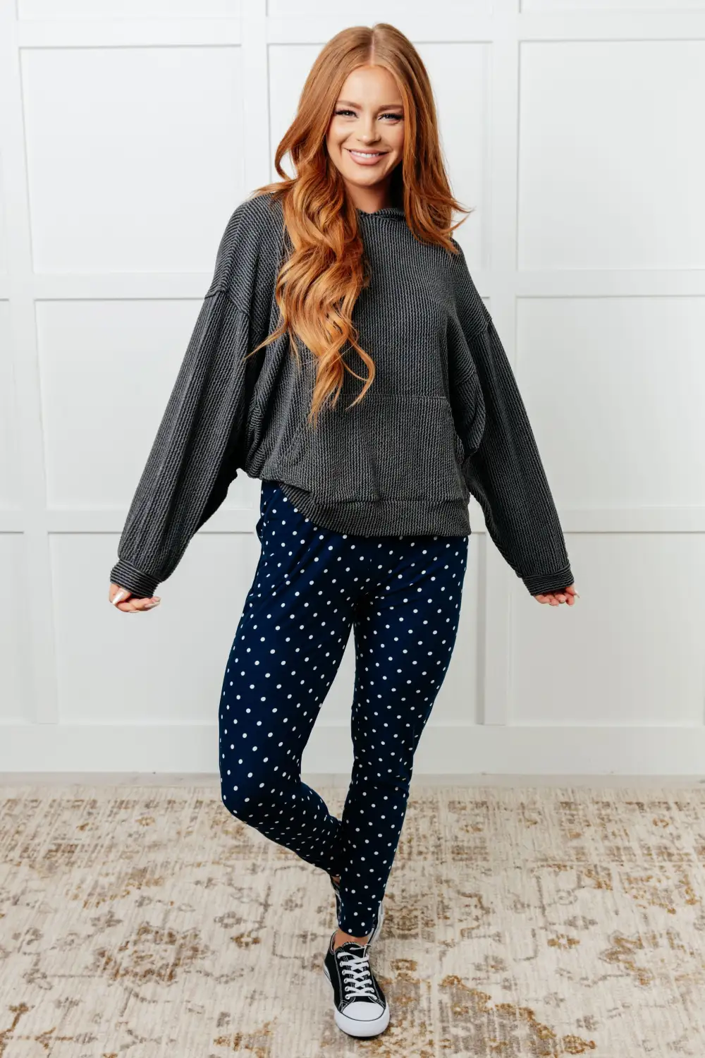 Knit Polka Dot Tapered Drawstring Jogger Pants