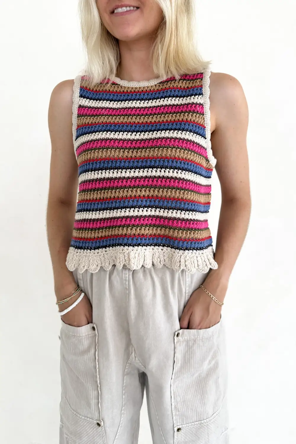 Knit Striped Crochet Top