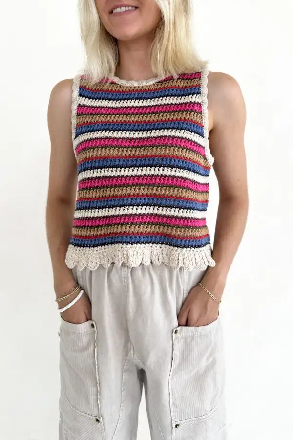 Knit Striped Crochet Top