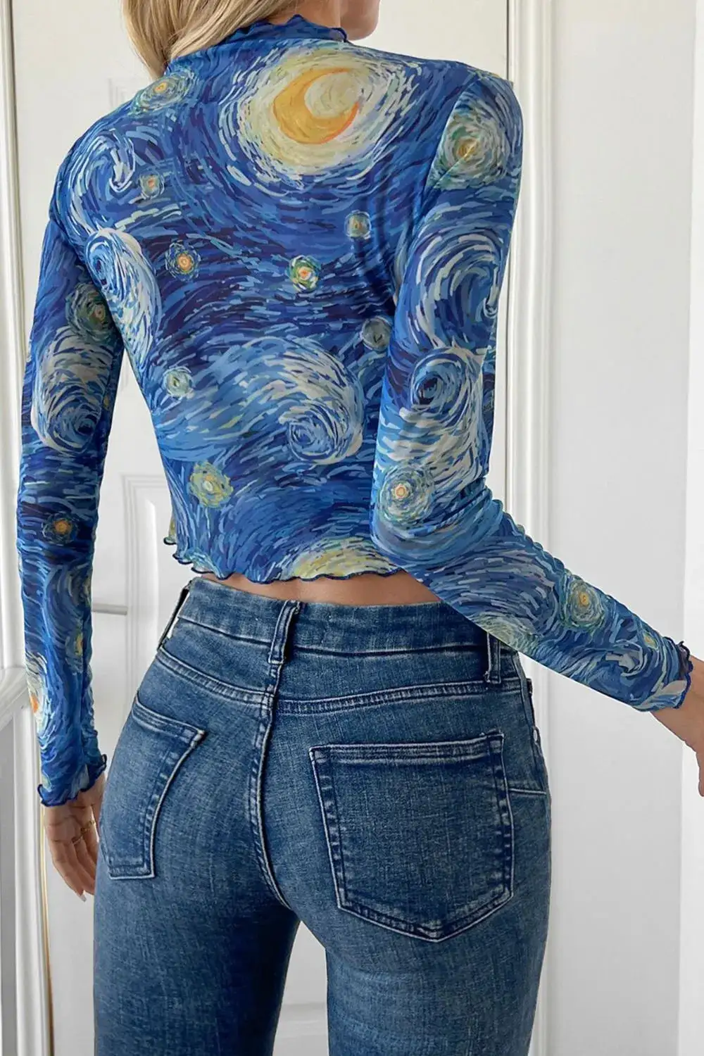 Starry Cropped Mesh T-Shirt