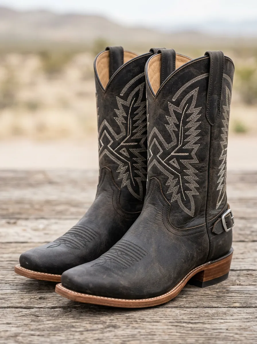 Men's Western Distressed Black Western Cowboy Boots