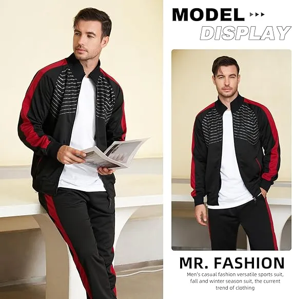 Leading The Better Life Men'S Sweat Suit 2 Piece Outfit Casual Contrast Sports Jogging Tracksuits Set