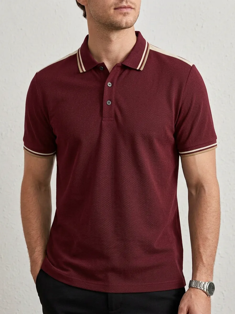 Men's Knit Ribbed Textured Striped Contrast-Trim Polo Shirt