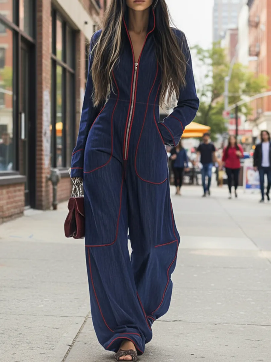 Jumpsuits Met Lange Mouwen En Wijde Pijpen Rits