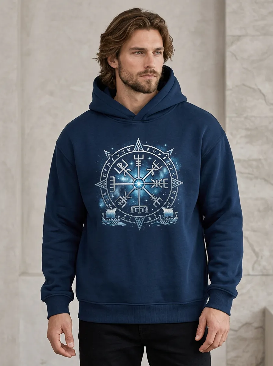 Men's Compass-Motif Pullover Hoodie