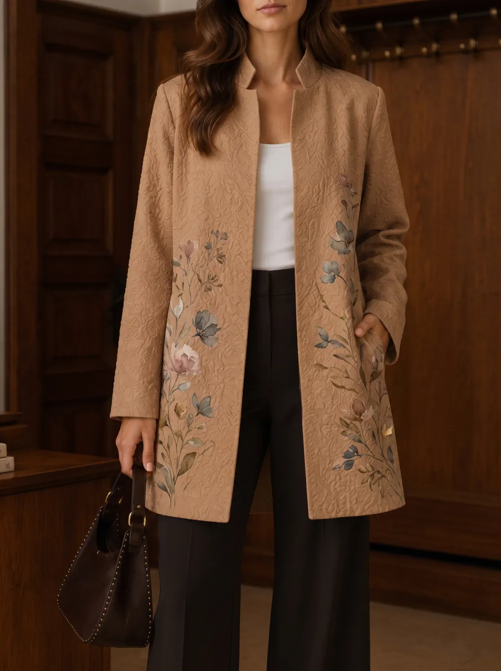 Women's Vintage Floral Botanical Printed Open Front Jacket
