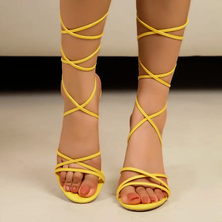 Lace-Up Square-Toe Open-Toe Pumps