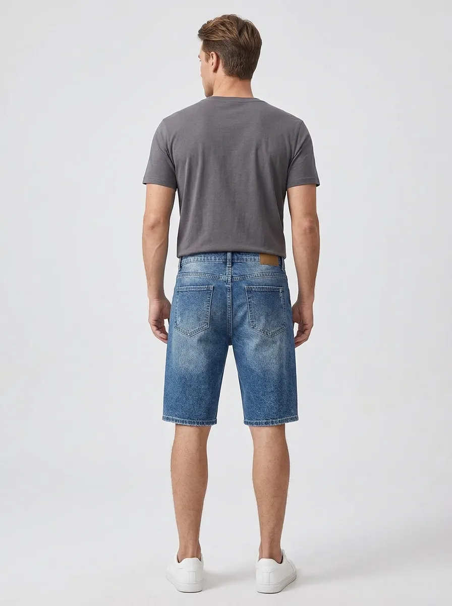 Men's Urban Distressed Raw Hem Street Inspired Distressed Denim Shorts
