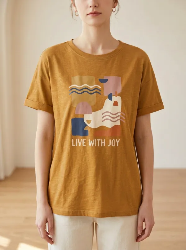Women's Abstract Art Live With Joy Print T-Shirt