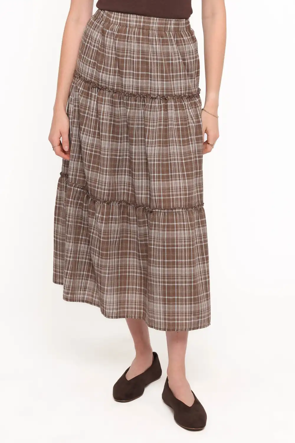 Plaid High Rise Tiered Skirt