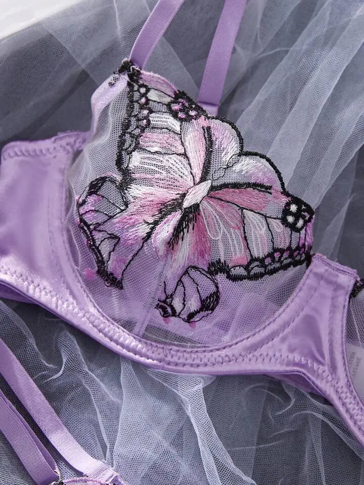 Classic Butterfly Embroidered Lingerie Set