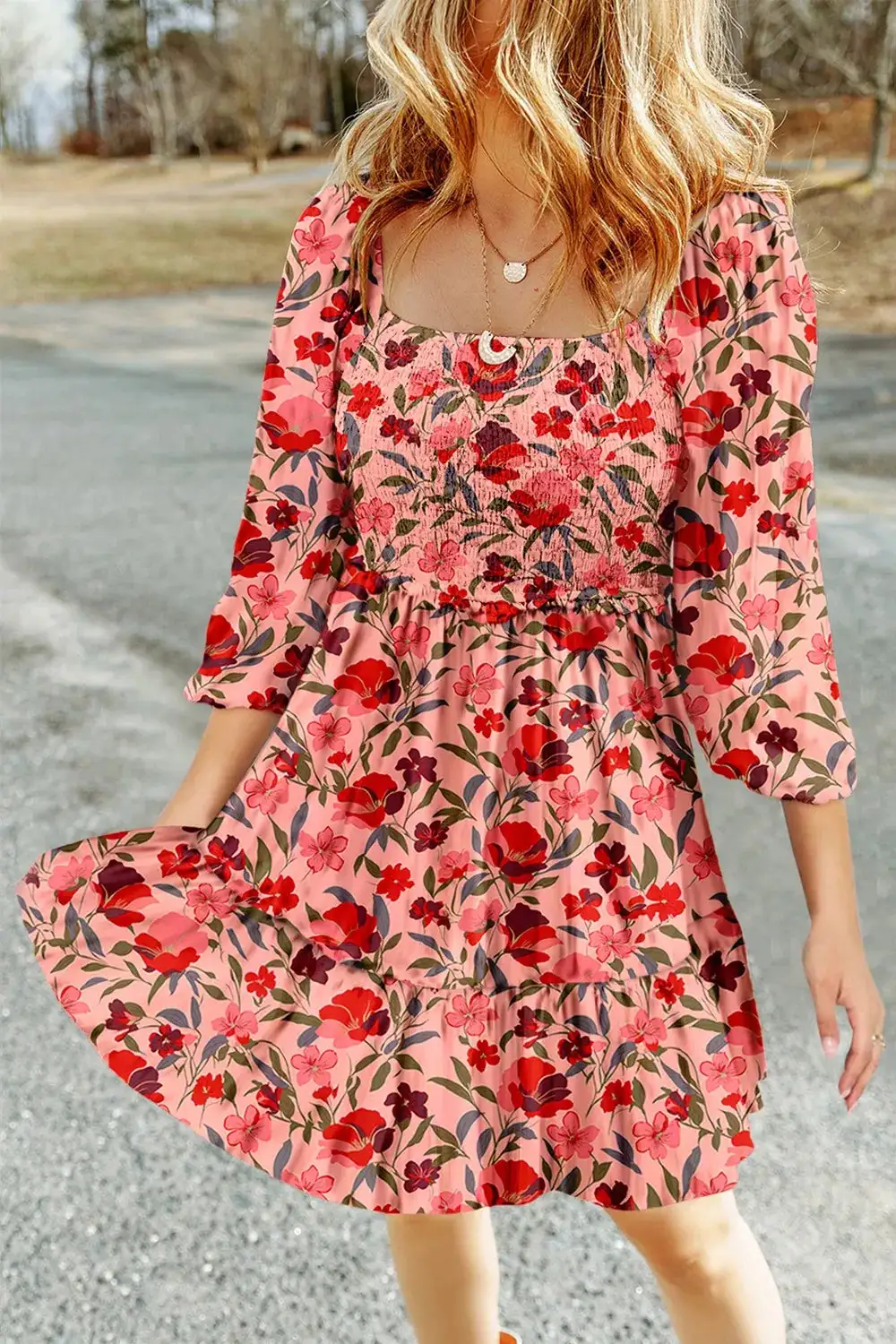 Floral Printed Smocked Mini Dress