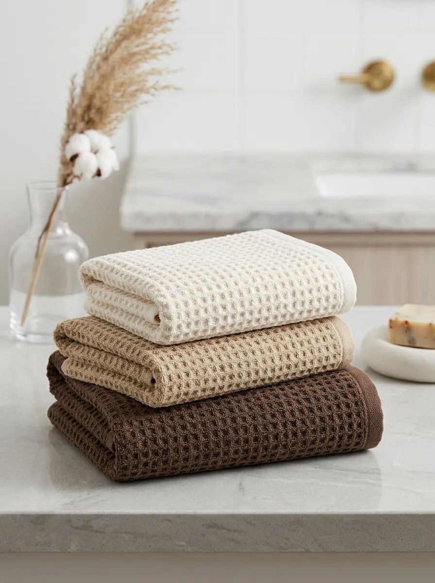 Waffle-Texture Textured Three-Piece Towel Set
