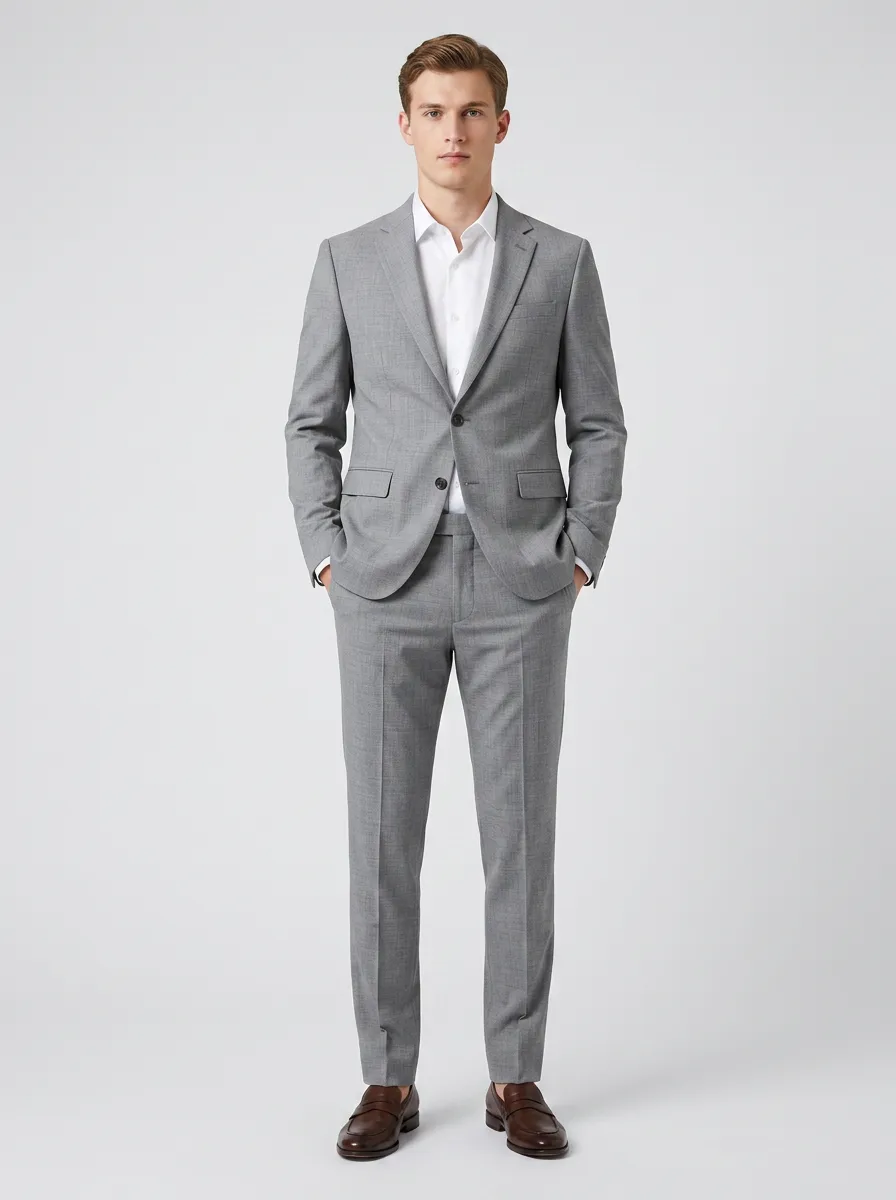Men's Business Formal Grey Solid Color Tailored Suit