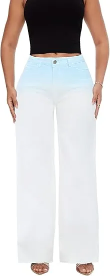 Mid-low Rise Baggy Jeans Stretchy Wide Leg for Women Distressed Pants