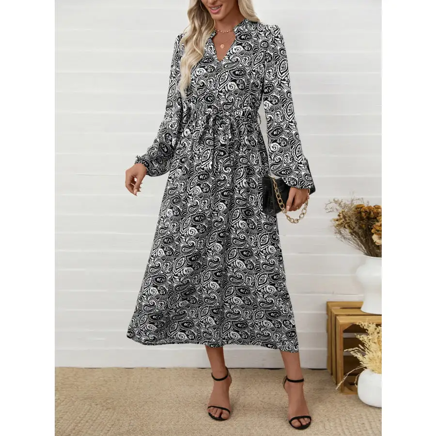 Paisley Long Sleeve Midi Dress