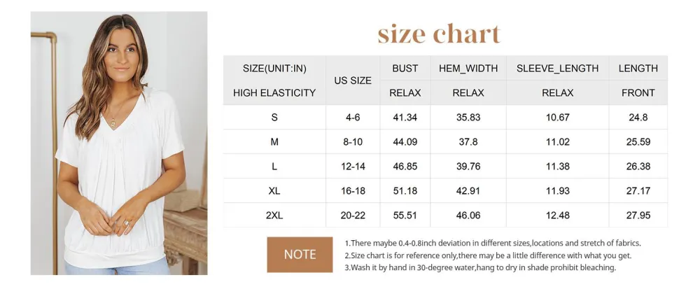 Women's Casual Short Sleeve V-Neck Shirring Top
