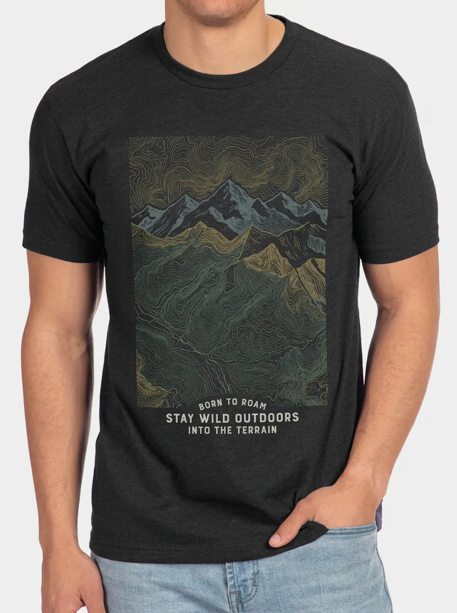 Men's Crewneck Overland Roamer Outdoor Adventure Mountain Topographic Graphic T-Shirt