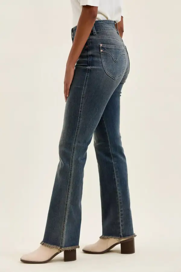 High Waist Frayed Hem Button Denim Jeans