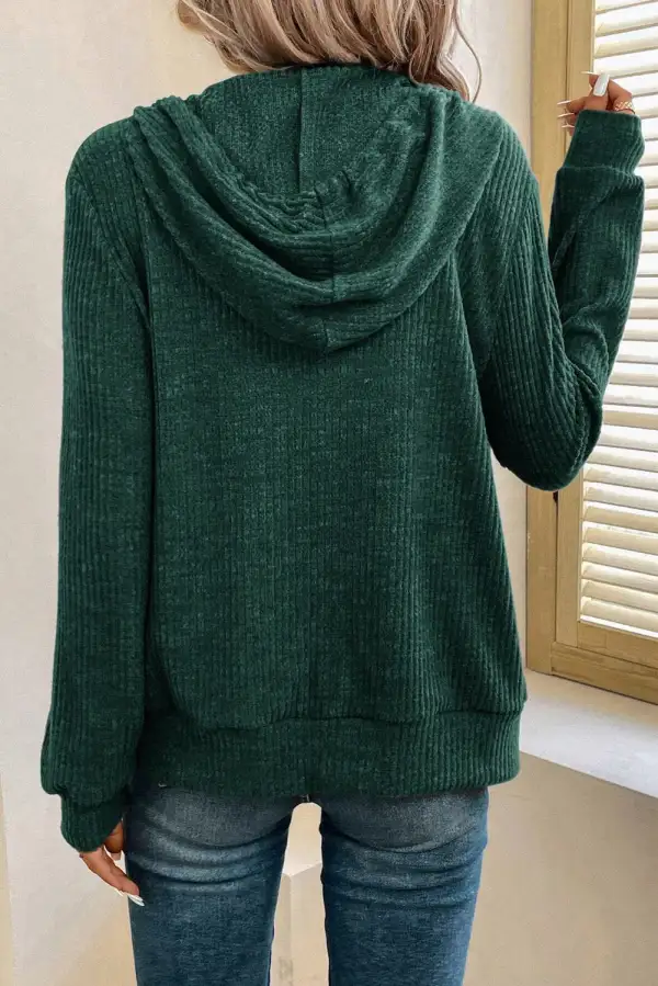 Ribbed Zip Detail Hoodie