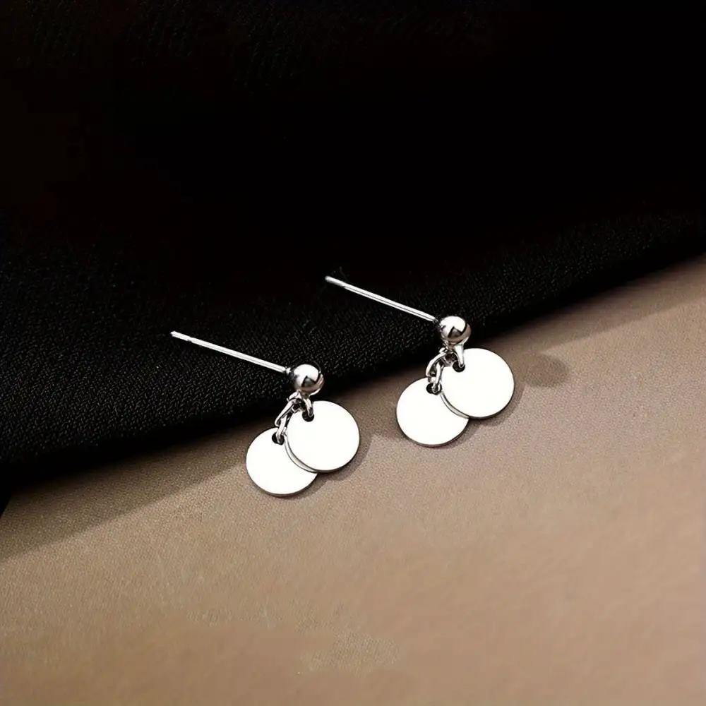 Sterling Silver Round Piece Drop Earrings