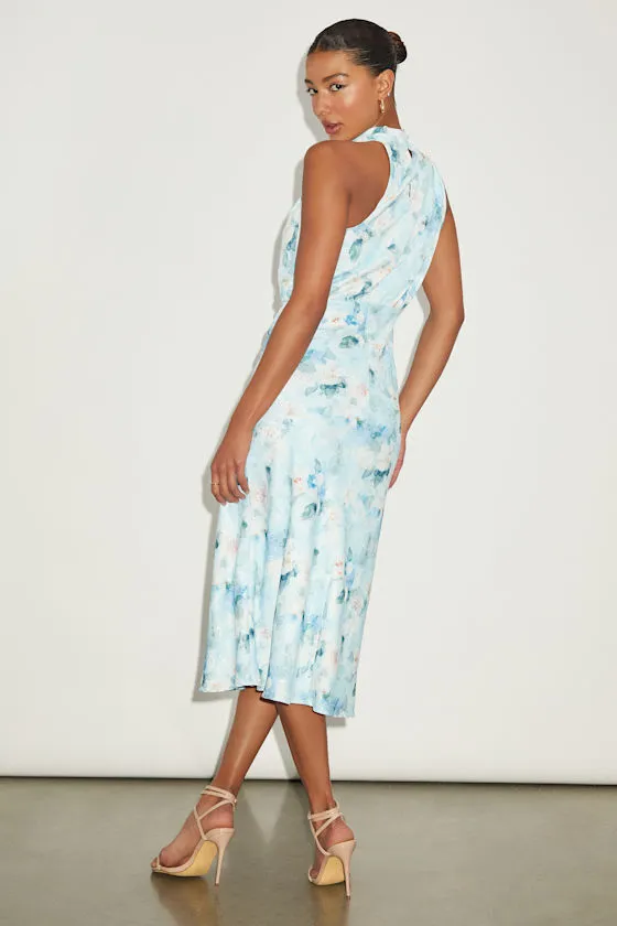 Distinctive Charm Red Orange Satin Asymmetrical Midi Dress