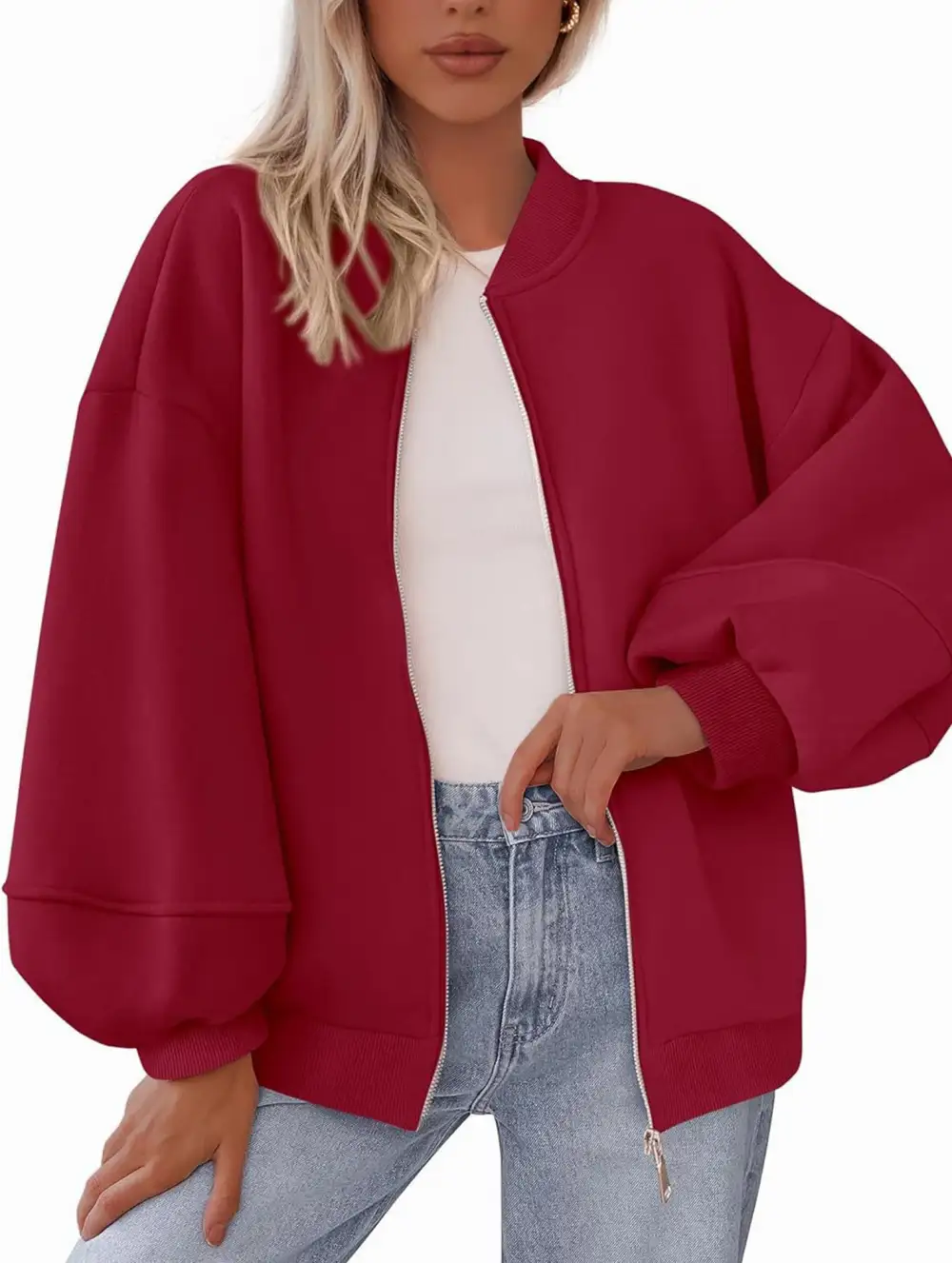 Textured Detail Zip-Up Sweatshirt Jacket